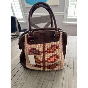 NWT Orla Kiely Tapestry Top Handle Bag Purse Embroidered Wool Leather Retro